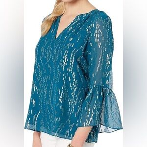 Lilly Pulitzer MATILDA SILK TOP Inky Tidal FISH GOLD Clip Chiffon Size XS